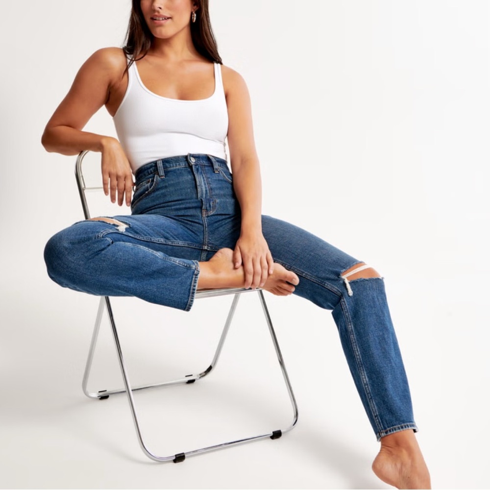 A&F ankle straight ultra high rise distressed jean